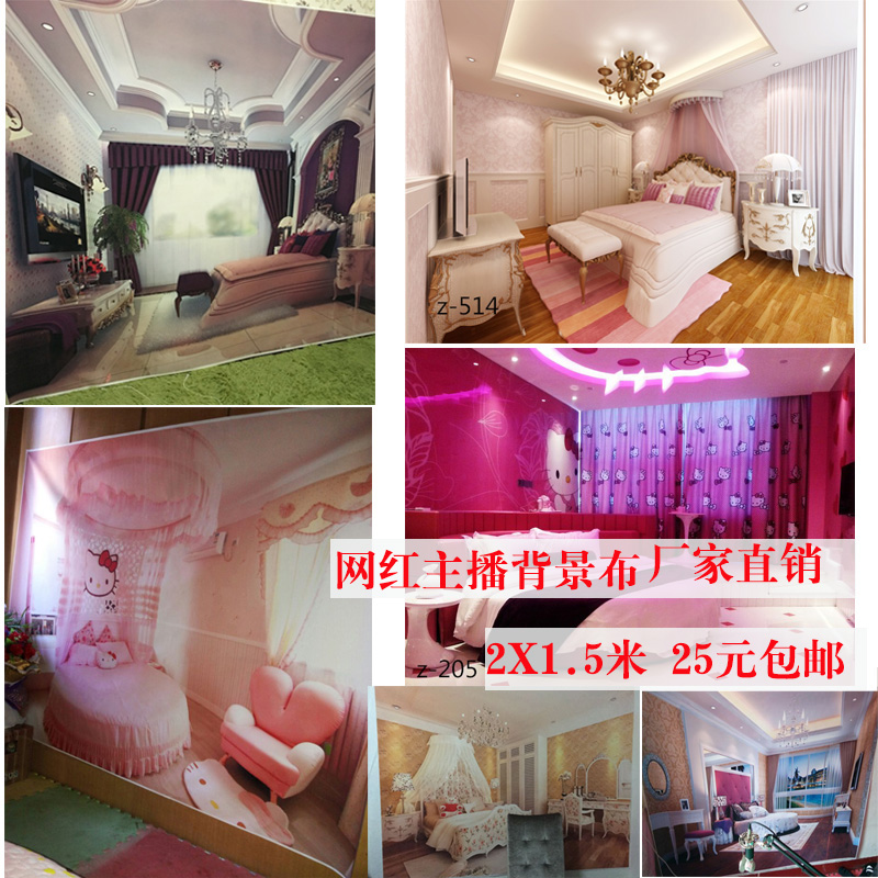 【折叠发】网络视频摄影背景布直播3d背景粉公主房温馨室内背景布