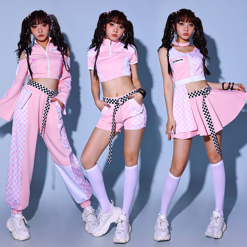女团演出服性感粉色爵士舞服装套装跳舞衣服kpop打歌服团队舞蹈服