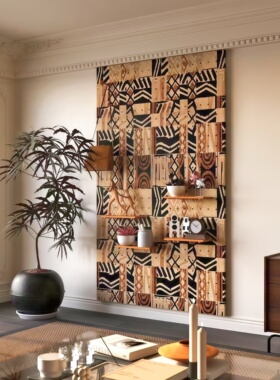 中古风实木洞洞板置物架定制入户玄关收纳墙图案造型墙遮挡电表箱