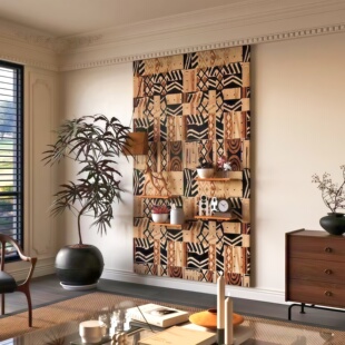 中古风实木洞洞板置物架定制入户玄关收纳墙图案造型墙遮挡电表箱