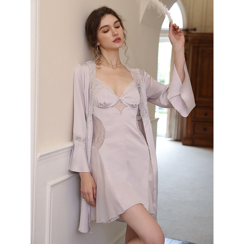 睡裙吊带两件套带胸垫春秋款2022新款高级感冰丝睡衣女夏天居家服