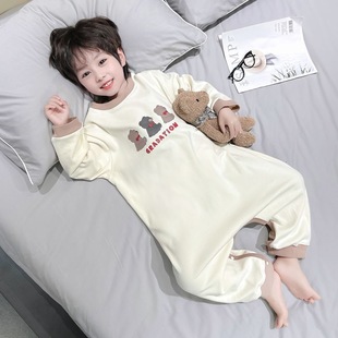 2025秋季纯棉睡袍新款儿童卡通连体睡衣防踢护肚男童女童家居服冬
