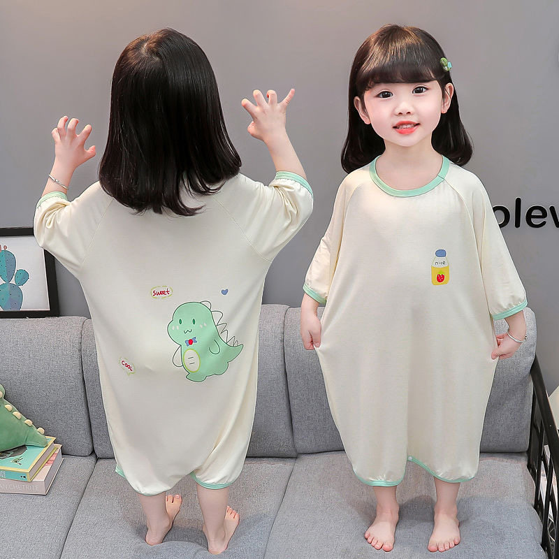 儿童睡衣夏季薄款纯棉卡通可爱男童女童宝宝空调家居服睡裙防踢款