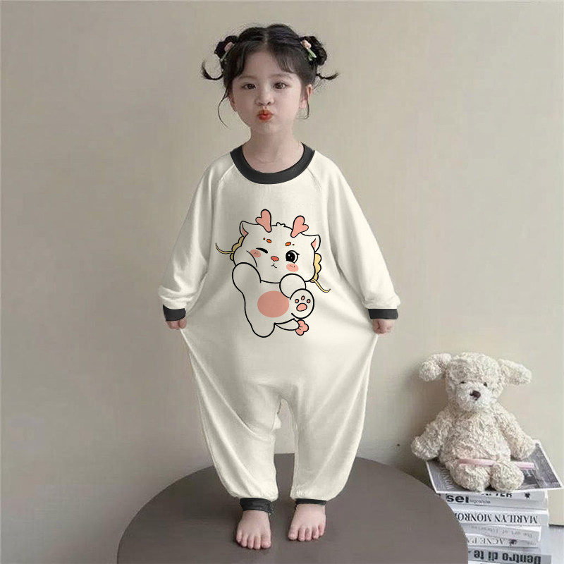 2025新款纯棉女童连体睡衣春秋款卡通防踢儿童家居服男童一体睡袋