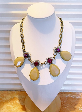 「清」莱茵石亚克力吊坠项链◆vintage复古配饰H1092