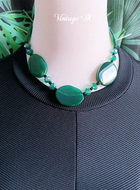 清」孔雀绿天然石锁骨项链 ◆拜占庭夸张vintage复古项链H1069