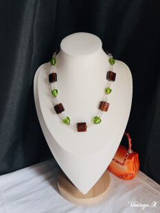 「芳草」方糖银箔爱心琉璃短款项链锁骨链小众设计款配饰H1062