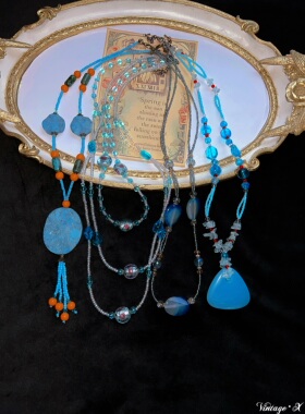 SJ海上威尼斯～天然石琉璃水晶编织项链 蓝调 ◆vintage配饰H1170