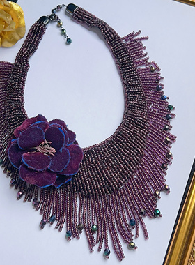 全手工琉璃米珠晚宴轻奢高定显气质短款项链vintage复古配饰H1184