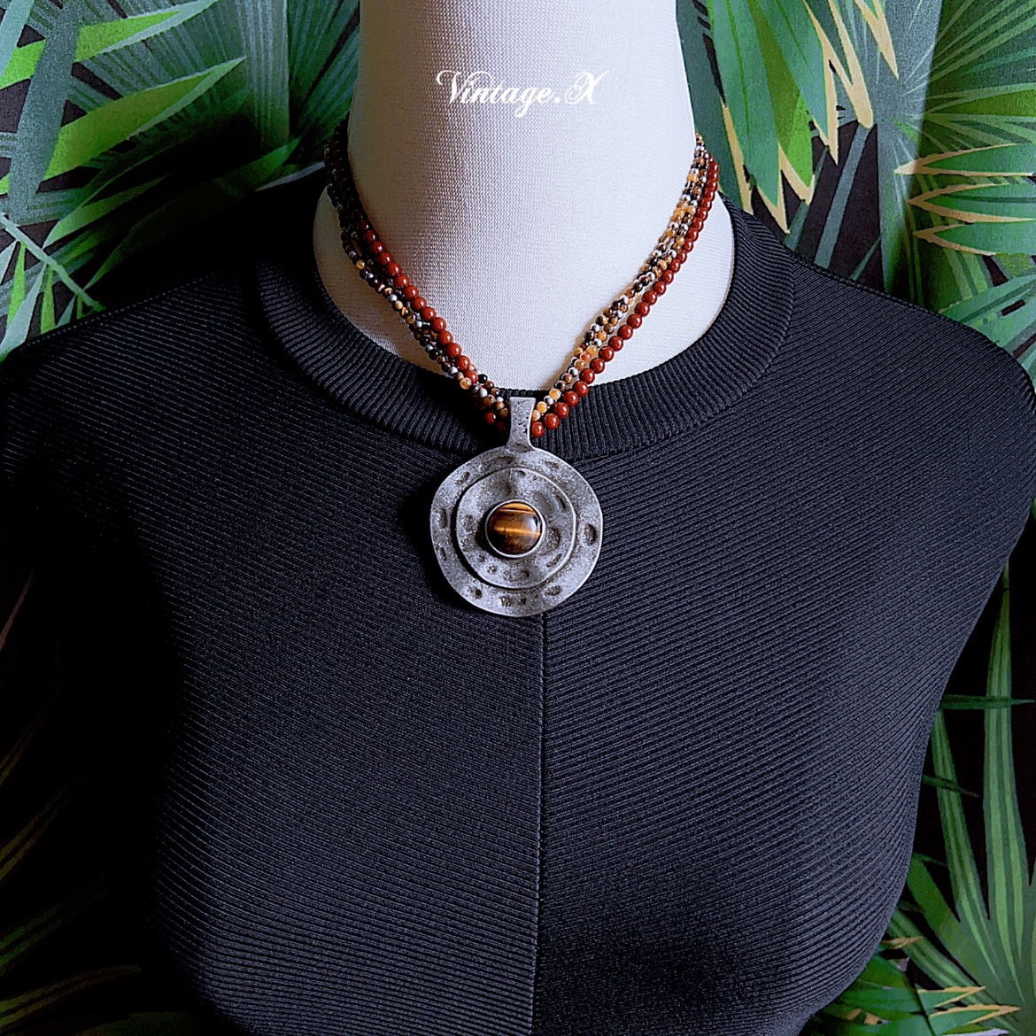 虎眼石吊坠打标锁骨项链◆中性风vintage复古吊坠项链配饰D1010