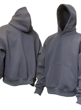 美式oversize连帽卫衣男灰色480克加厚宽松套头帽衫极简风