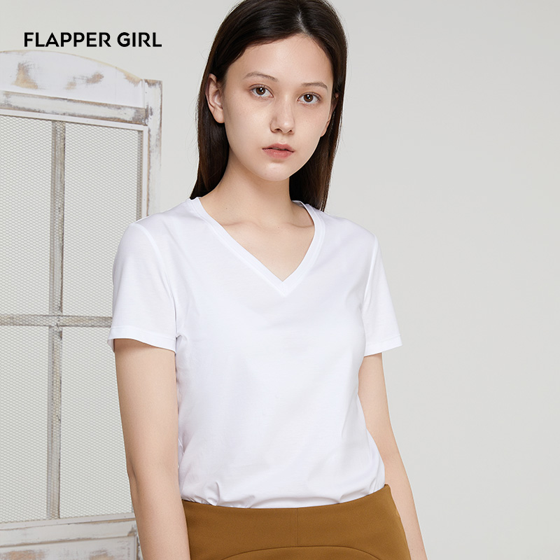 纯棉夏季V领黑色简约短袖T恤