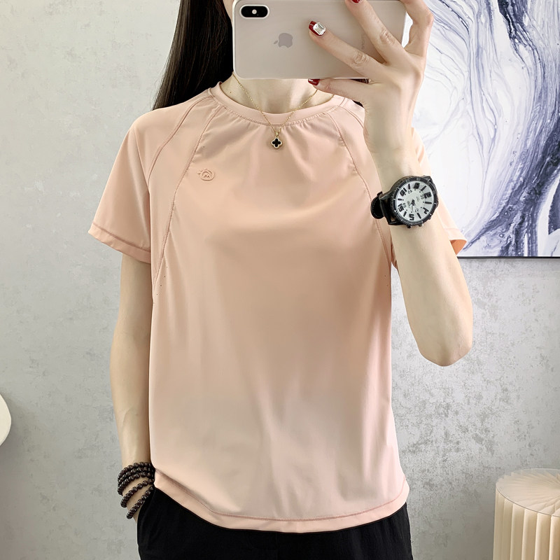夏季户外运动圆领速干短袖T恤女防晒透气吸汗休闲跑步上衣瑜伽服