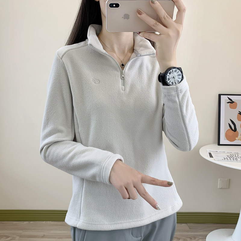 探拓户外半拉链抓绒衣女秋冬保暖透气徒步登山服立领摇粒绒打底衫