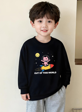 原创童装男童韩式黑色长袖 t 恤早秋纯棉宽松透气中大童帅气上衣