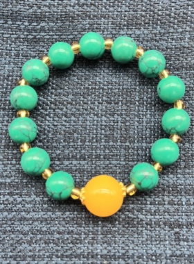 树脂仿绿松石+蜜蜡精美单圈手串