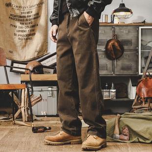 美式复古重磅工装裤子男加绒春秋2025新款炒洗宽松直筒男士休闲裤