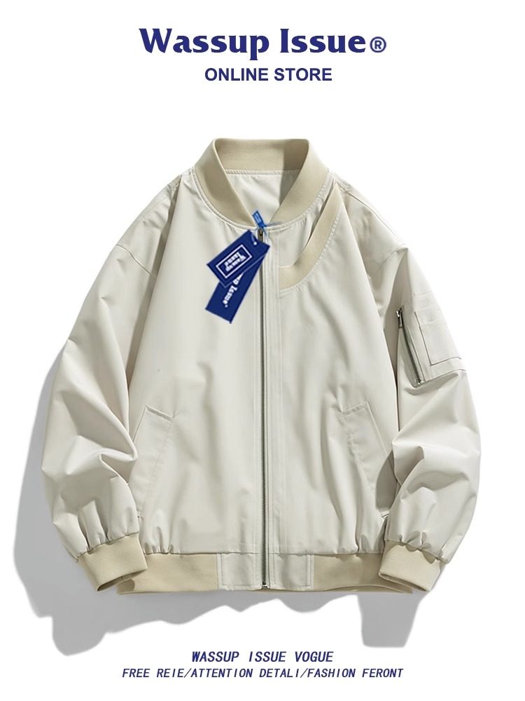 WASSUP ISSUE美式飞行夹克外套男款春秋潮牌复古情侣高街棒球服男