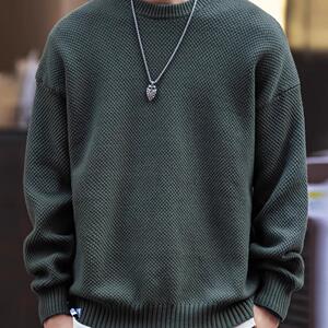 格蓝鹿美式复古重磅菠萝纹毛衣男士秋冬潮牌圆领内搭慵懒针织衫男