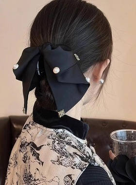 复古缎面蝴蝶结抓夹女高级感气质优雅低马尾夹后脑勺夹子头饰发夹
