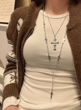 欧美简约高级感冷淡风十字架项链男女长款叠戴锁骨链原创系列配饰
