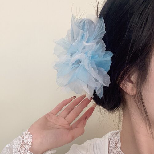 超仙气质仿真花后脑勺盘发鲨鱼夹女时尚个性立体渐变大号抓夹配饰