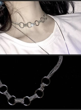 复古ins金属风圆连环链圆圈多层项链choker颈链锁骨链冷淡风项圈