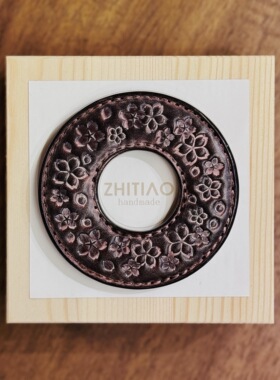 纸条手作 手工牛皮竹刀锷 竹剑刀锷 剑道刀镡TSUBA 樱雪飘舞 雾蜡