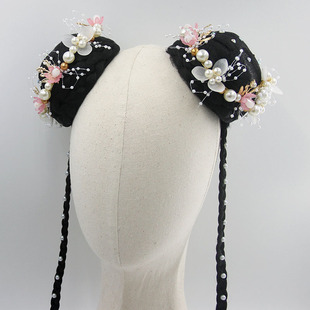 春嬉舞蹈服头饰古典舞钱鼓舞艺考演出服双丸子头发髻头饰