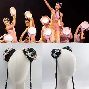 成人儿童少儿舞蹈民间舞胶州秧歌钱鼓舞发饰双丸子头春嬉舞头饰