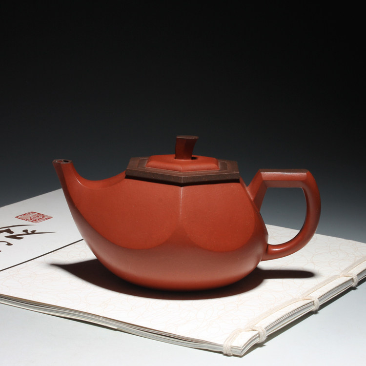 宜兴紫砂茶壶国工王红娟纯手工茶具泡茶壶双色六方烟斗壶原矿红泥