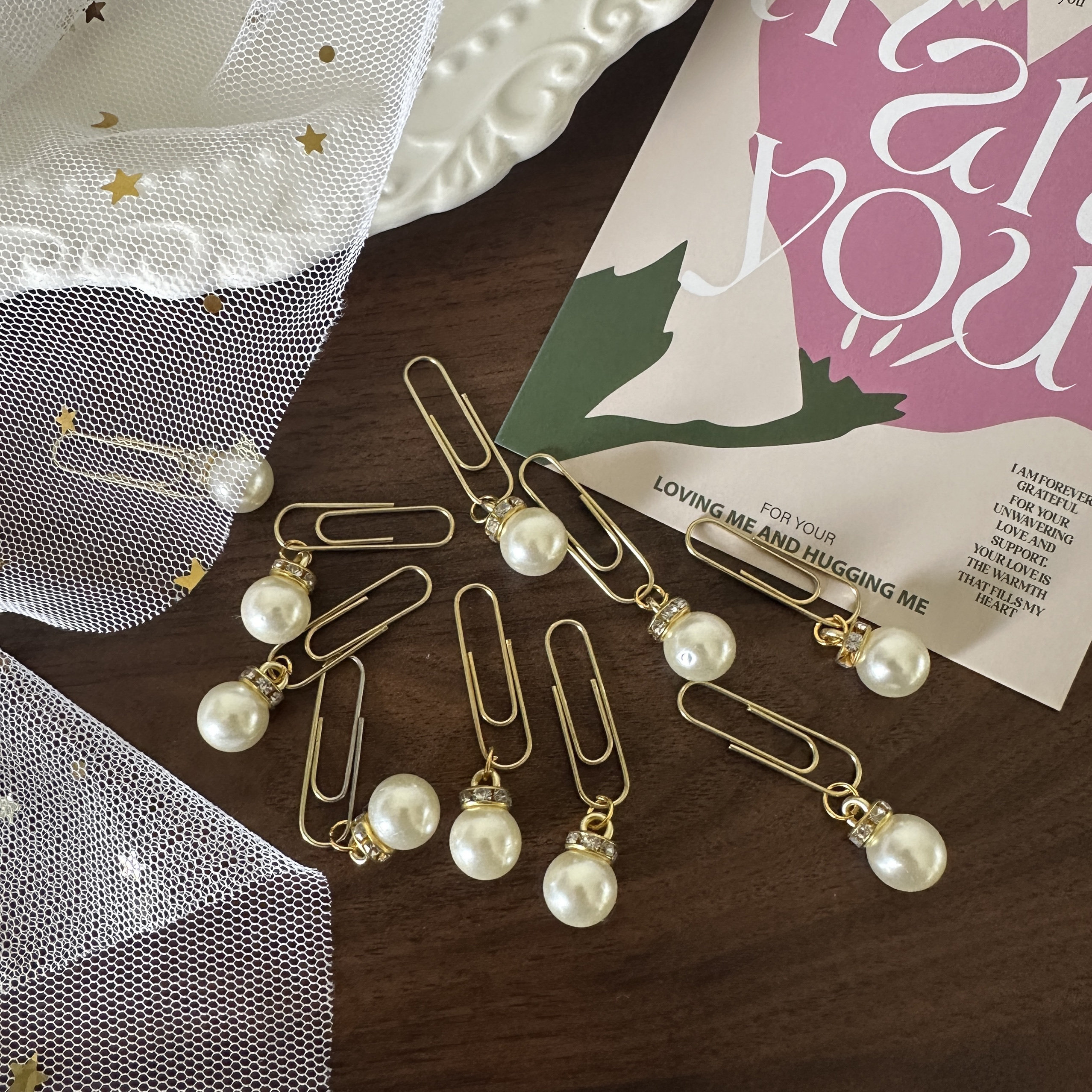 塑料珍珠回形针糖盒装饰配件金色礼品包装封口夹喜字挂件