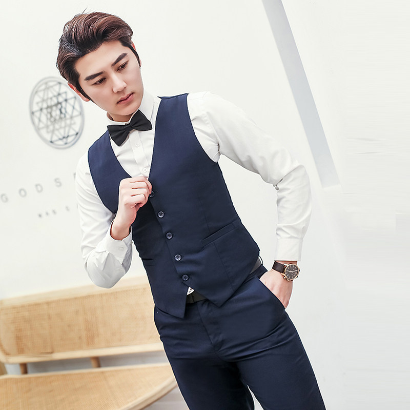 笛芮韩版潮修身西装马甲男英伦西服背心休闲职业马夹伴郎服装马甲