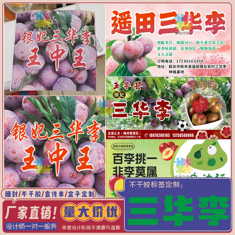 钱排三华李新鲜三月李子包装盒贴不干胶/标签