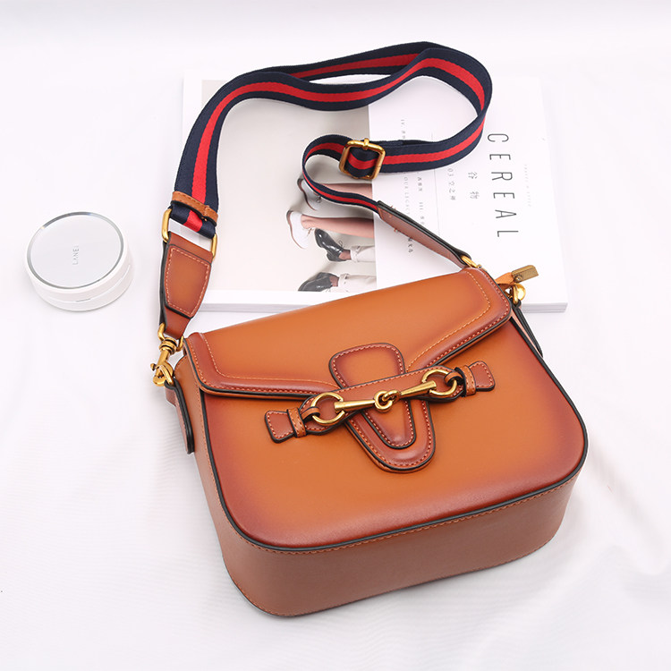 欧美韩版新款真皮包张大奕同款小包单肩斜挎撞色马鞍包复古棕女包
