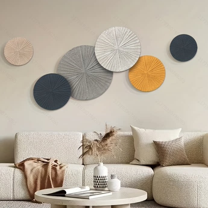 现代北欧风格客厅背景墙高级感简约3d立体轻奢挂画圆形组合壁画