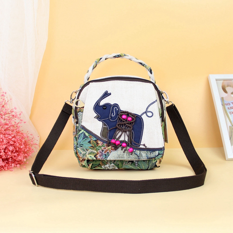 新款大象双肩包民族风旅游手提斜挎三用包布艺休闲小象古风包131
