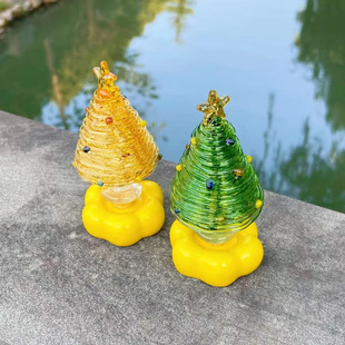 青松抱富转不完转转拉丝圣诞树琉璃陶瓷底座桌面摆件创意礼品