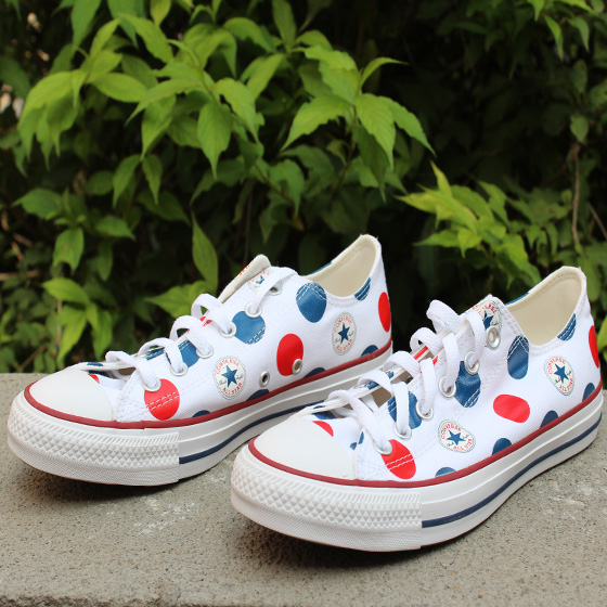 匡威波点印花男女同款低帮帆布鞋