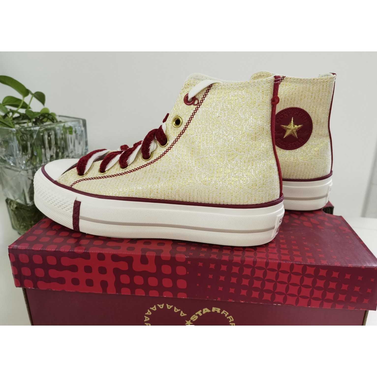 匡威allstar lift 限定红白厚底增高休闲帆布鞋增高A13351C图片
