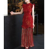 鹿与玫瑰新中式 敬酒订婚礼服连衣裙 改良红色旗袍女年轻款 气质修身