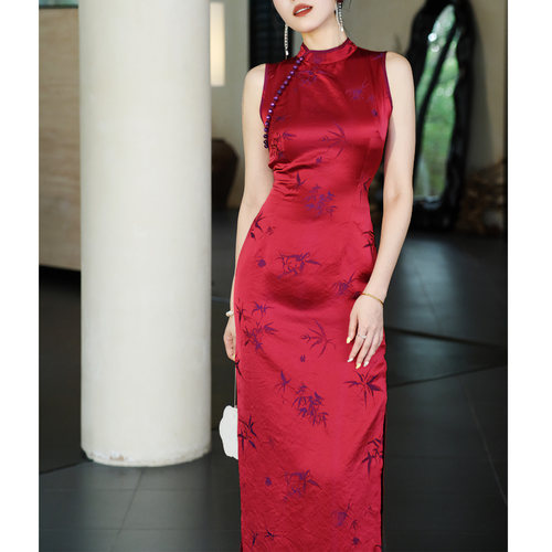鹿与玫瑰绝美新中式红色旗袍礼服