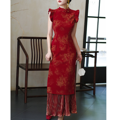 鹿与玫瑰新中式红色连衣裙女