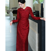 显瘦订婚礼服裙子 红色旗袍连衣裙女修身 鹿与玫瑰新中式 改良年轻款