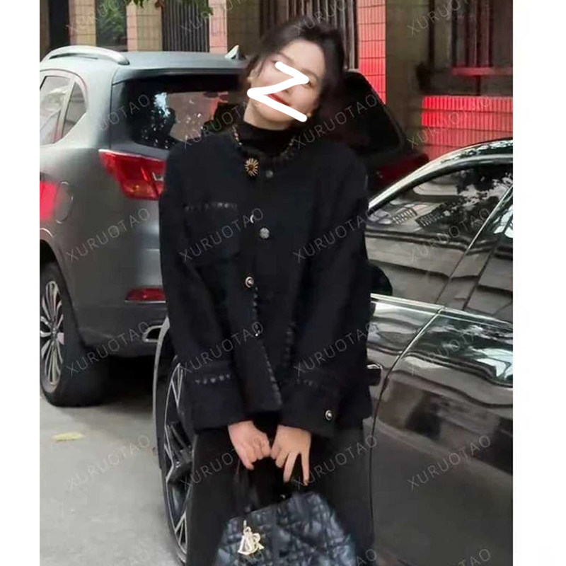 撞色羊毛小香风夹棉棉服外套休闲