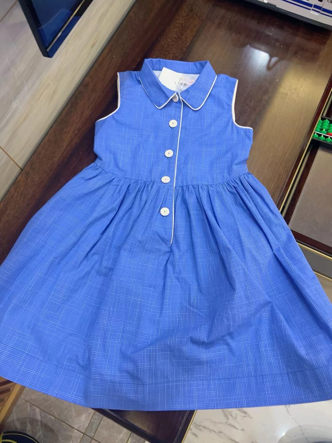 法单童装25春夏装新款女大童连衣裙儿童格子背心裙4-14岁包邮