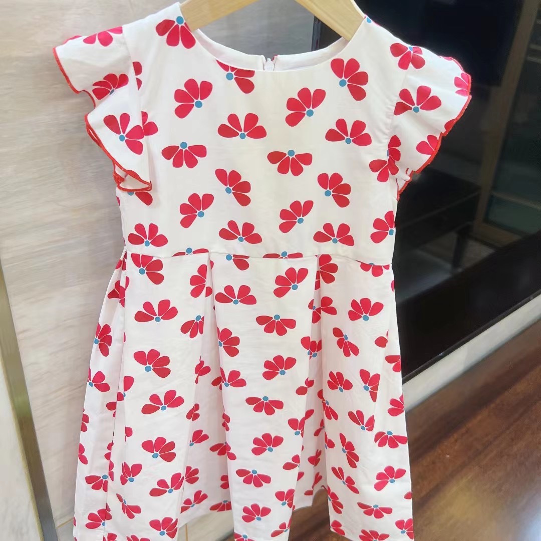 法单童装25夏装新款女童连衣裙花朵荷叶边欧美宝宝裙4-12岁包邮