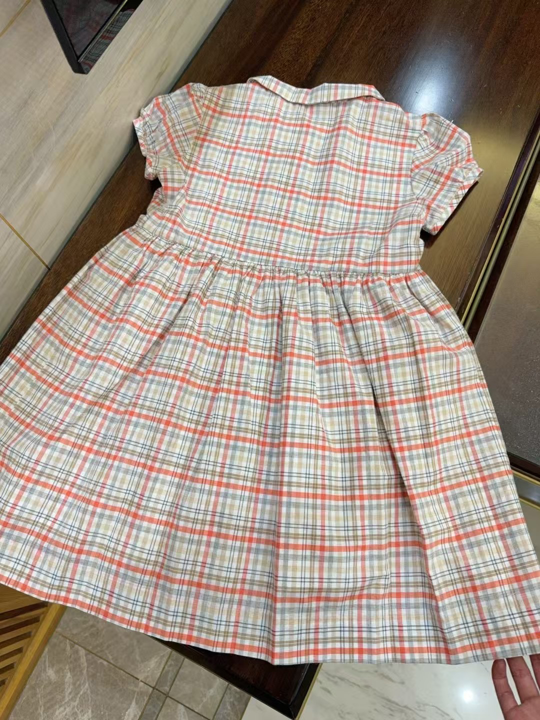 25春夏女大童樱桃翻领格子印花短袖连衣裙全棉公主裙双层4-14包邮