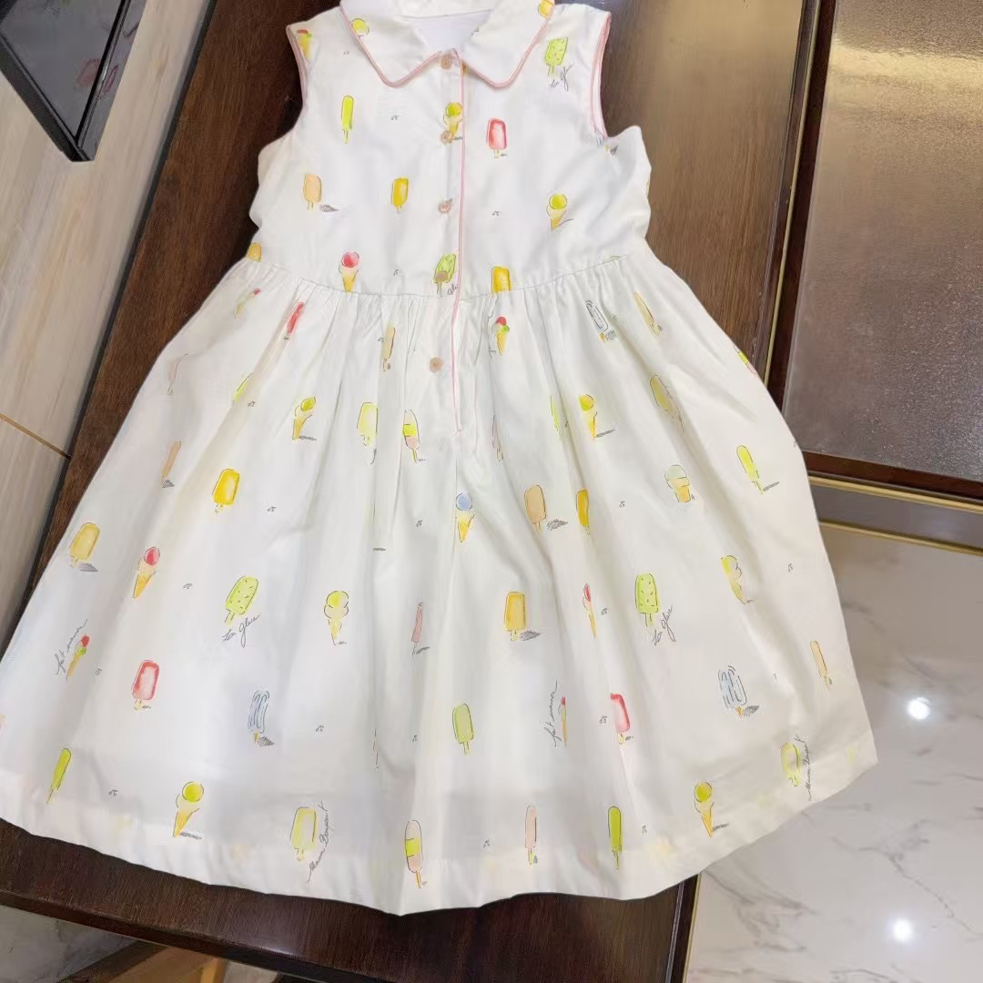 法单童装 25春夏新款女童冰淇淋连衣裙中大童背心连衣裙无袖裙子
