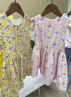 法单童装25春夏新款女大童甜美liberty印花短袖连衣裙包邮4-12岁